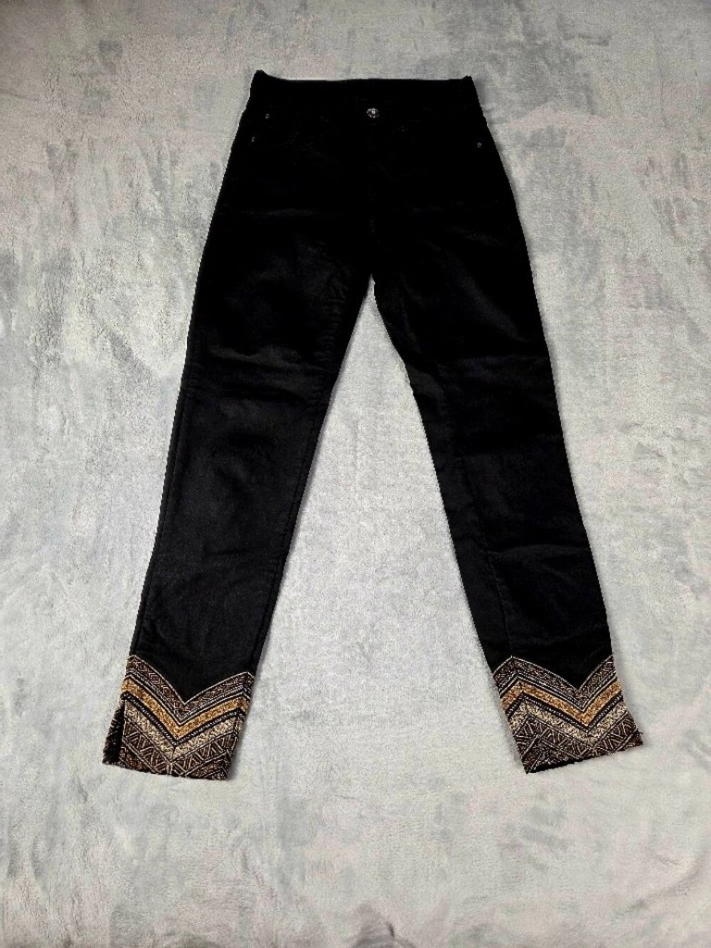 Cream Denmark Black Coated CRGitta Katy Fit Pants Gold Embroidered Cuffs EU 36